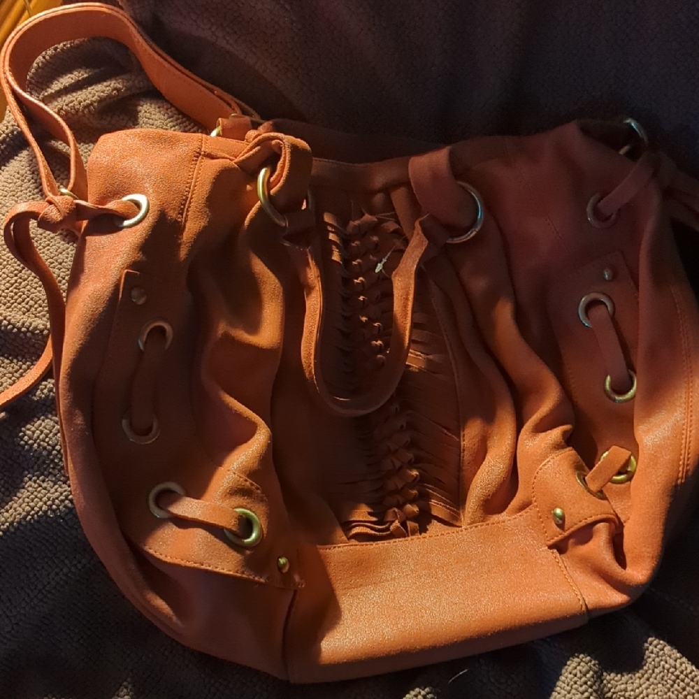 Hype Orange Leather Shoulder Bag with Gold Accents